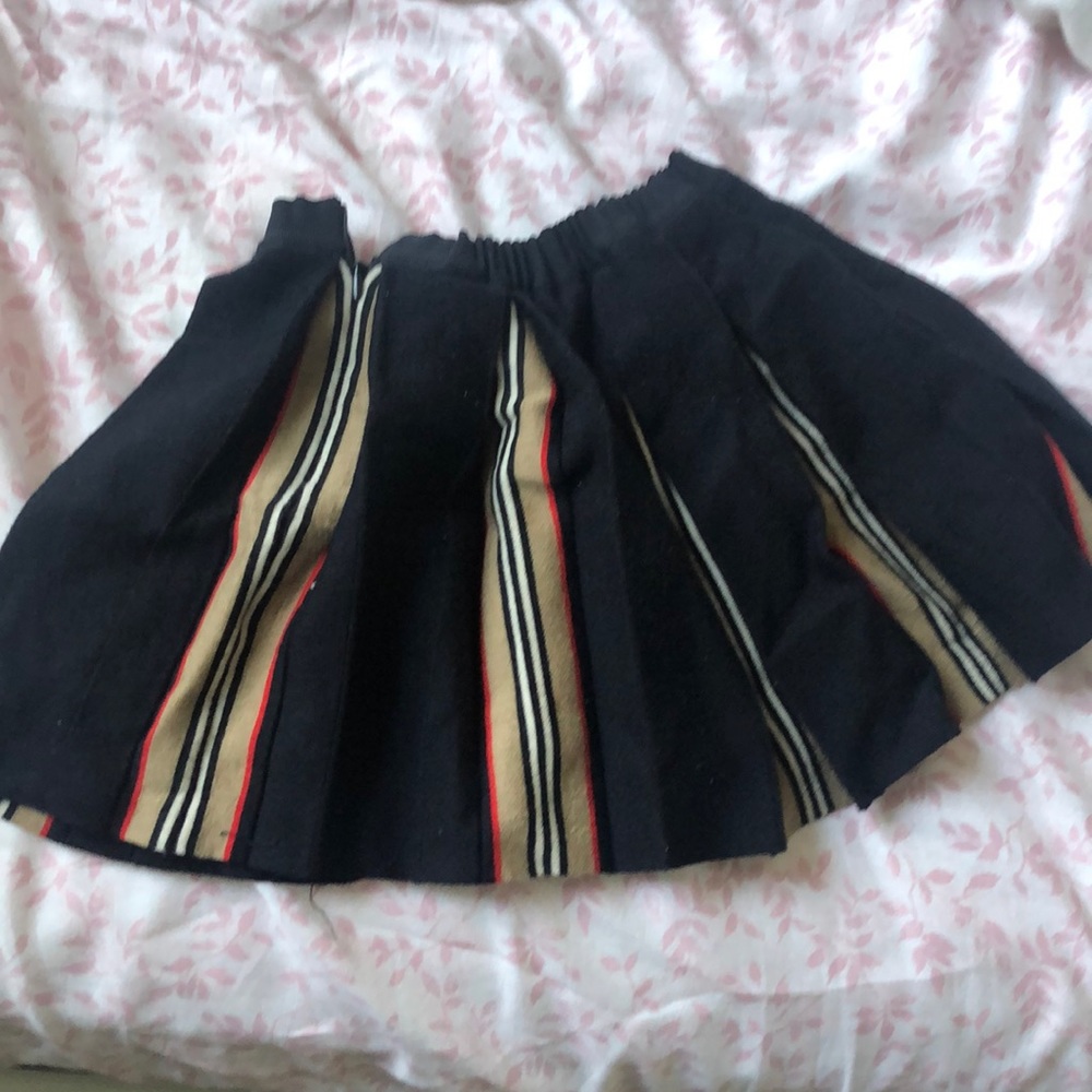 Kids Navy Wool Icon Stripe Pleated Skirt
